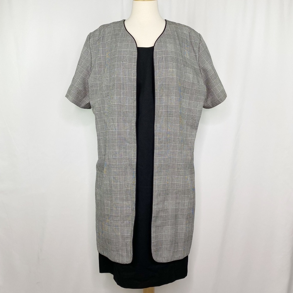 vintage plaid open front black & white shift dress